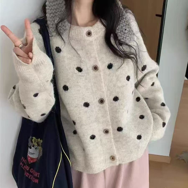 羊毛针织开衫女秋冬季新款加厚波毛针织衫