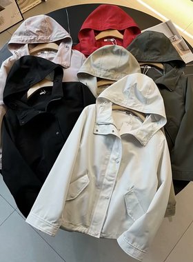 日单休闲连帽外套2024春季法式日系夹克宽松防水登山服外套465467