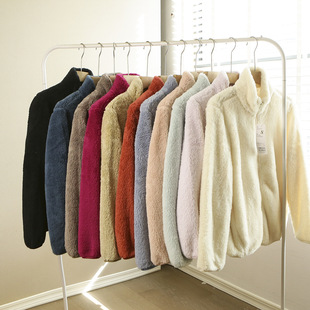 日单2024秋冬厚实保暖立领长毛绒羊羔毛摇粒绒情侣休闲外套