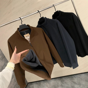 柜399!绵yang毛混纺+奥粒绒复合!秋冬纯色百搭半高领抓绒衫卫衣男