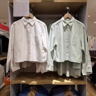 日系合作款/女装牛津纺箱型衬衫/长袖衬衣休闲通勤薄外套女484928