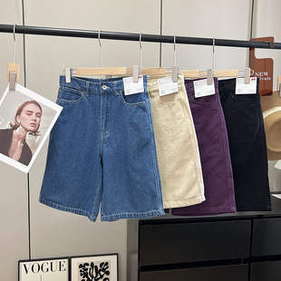 中裤 日系2025年夏季 五分裤 休闲时尚 新复古水洗高腰百慕大牛仔短裤