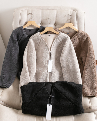 0女装柔软长袖保暖抓绒开衫外套