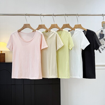 马卡龙色系短袖休闲T恤女26宽松显瘦百搭基础款 夏季内搭外穿上衣
