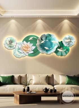 九鱼图led带灯轻奢客厅装饰画沙发背景墙挂画壁画简约现代高级感