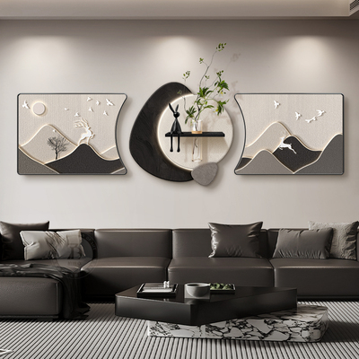 背有靠山客厅装饰画高级感水培绿植沙发背景墙挂画现代简约三联画