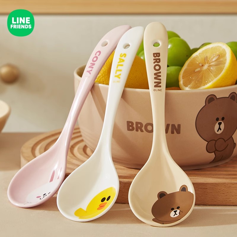 LINE FRIENDS餐具布朗熊陶瓷勺子大汤勺长柄高颜值喝汤舀粥调羹勺