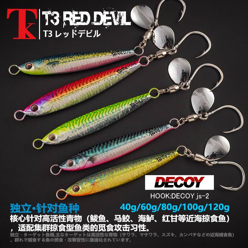 日本TK路亚铁板饵T3 RED DEVIL假饵3D仿真钓鱼饵船钓近海鲅鱼青物