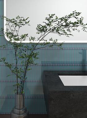 蓝绿色长条马赛克弧度墙面瓷砖店面腰线吧台背景墙隔断墙15X145砖