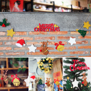 圣诞节简约ins风雪人麋鹿毛毡布艺挂旗派对装饰彩旗居家挂旗吊旗