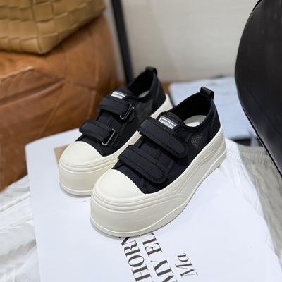 超轻便懒人魔术贴增高厚底网面鞋