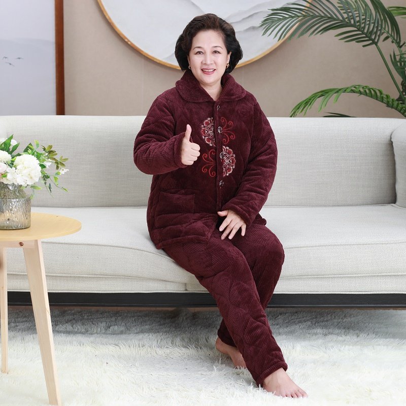 冬季中老年睡衣女珊瑚绒三层夹棉加厚加绒奶奶套装老人保暖家居服,女士内衣/男士内衣/家居服,睡衣/家居服套装,淘宝优惠券,粉丝福利购,淘宝优惠卷