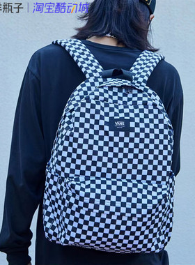 范斯VANS 经典款黑白棋盘格双肩包 学生书包帆布背包VN0A5KI1Y28