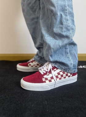Vans Old Skool 酒红色棋盘格低帮男女鞋帆布鞋板鞋 VN000DB3Y52