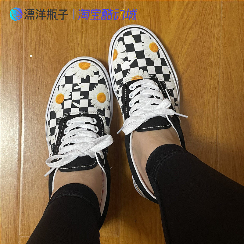 范斯VANS ERA 黑白棋盘格小雏菊印花低帮男女帆布鞋 VN0A5KX5B0B