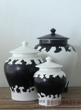 黑白色新中式风储物罐软装饰品