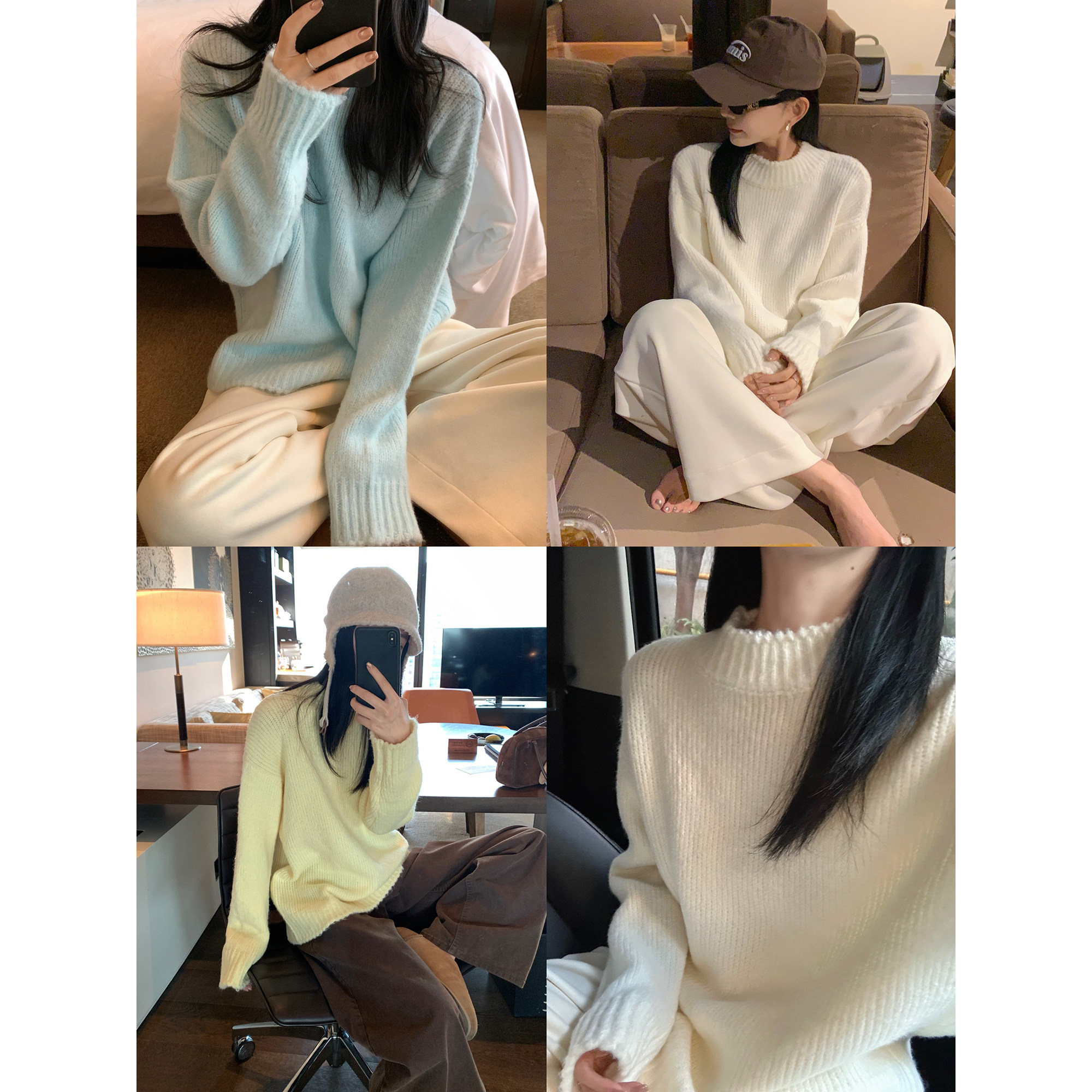 大小姐77 云柔慕斯软绵绵～羊毛混纺拉毛圆领宽松套头针织毛衣