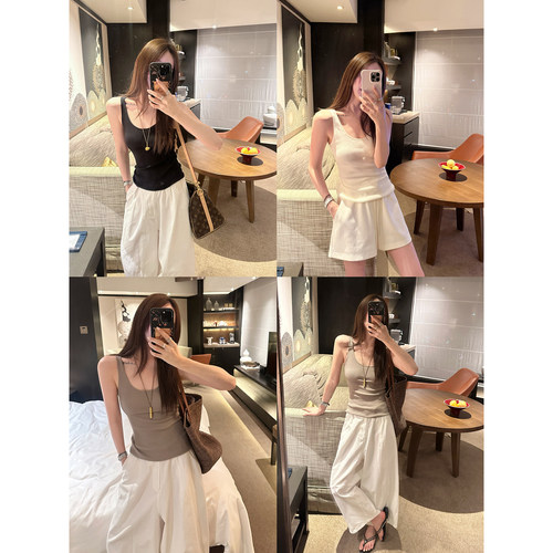 大小姐77  纸片人显瘦遮副乳莱塞尔桑蚕丝针织修身大U领显瘦背心