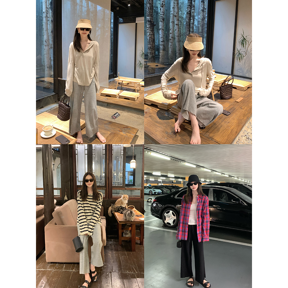 大小姐77特定羊毛混纺夏日慵懒舒服老钱感气质九分针织卫裤休闲裤