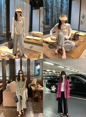 大小姐77特定羊毛混纺夏日慵懒舒服老钱感气质九分针织卫裤休闲裤