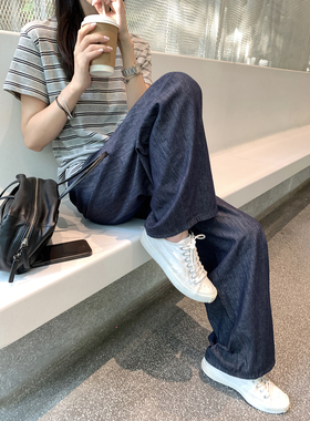 大小姐77 夏日舒适莱塞尔棉高品质深蓝色弯刀气球裤休闲牛仔裤