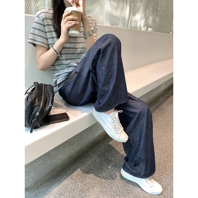 大小姐77 夏日舒适莱塞尔棉高品质深蓝色弯刀气球裤休闲牛仔裤