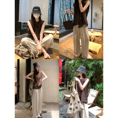 大小姐77背心咖色麻料背心