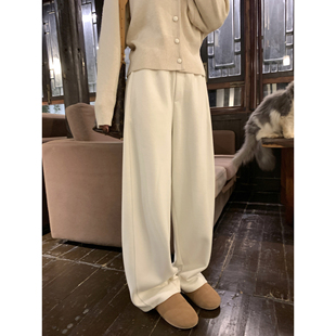 休闲裤 大小姐77 弯刀裤 山羊绒醋酸混纺加厚阔腿裤 秋冬懒人裤