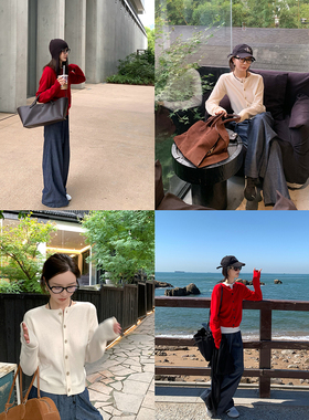 大小姐77 极简纯色100绵羊毛柔软细腻圆领长袖针织开衫外套