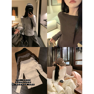 大小姐77囤货系列chao显瘦羊毛混纺一字领慵懒修身 内搭 多色打底衫