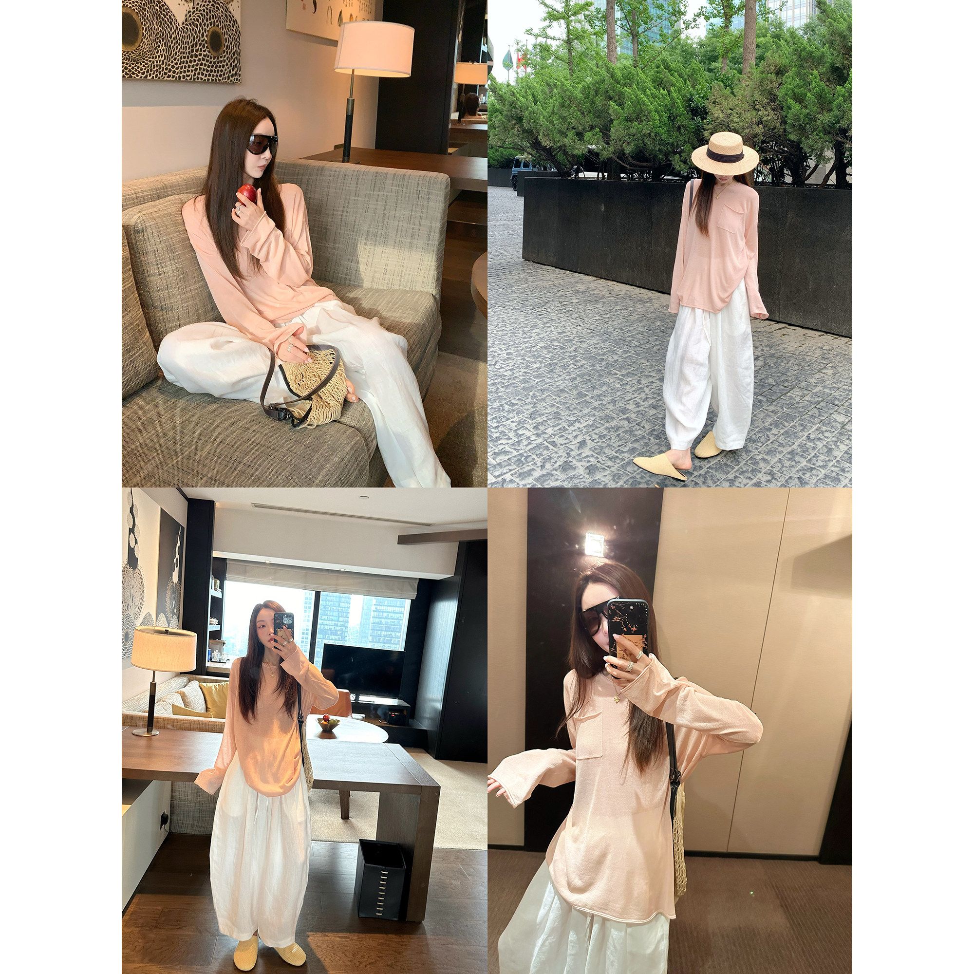 大小姐77莱塞尔亚麻清凉透气微透薄款夏日针织罩衫长袖针织空调衫