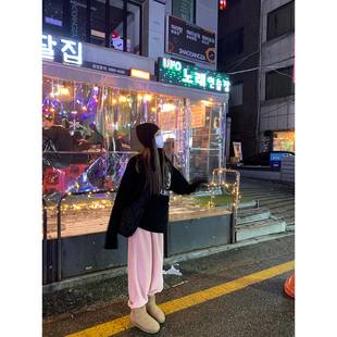 大小姐77 小众控～ 黑色时髦羊驼毛圈圈字母复古套头圆领毛衣
