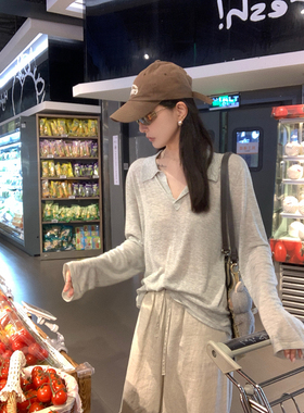 大小姐77夏日松弛感海鸥领亚麻莱塞尔 针织松弛显瘦针织上衣罩衫