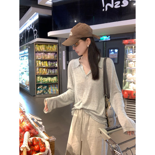 大小姐77夏日松弛感海鸥领亚麻莱塞尔 针织松弛显瘦针织上衣罩衫