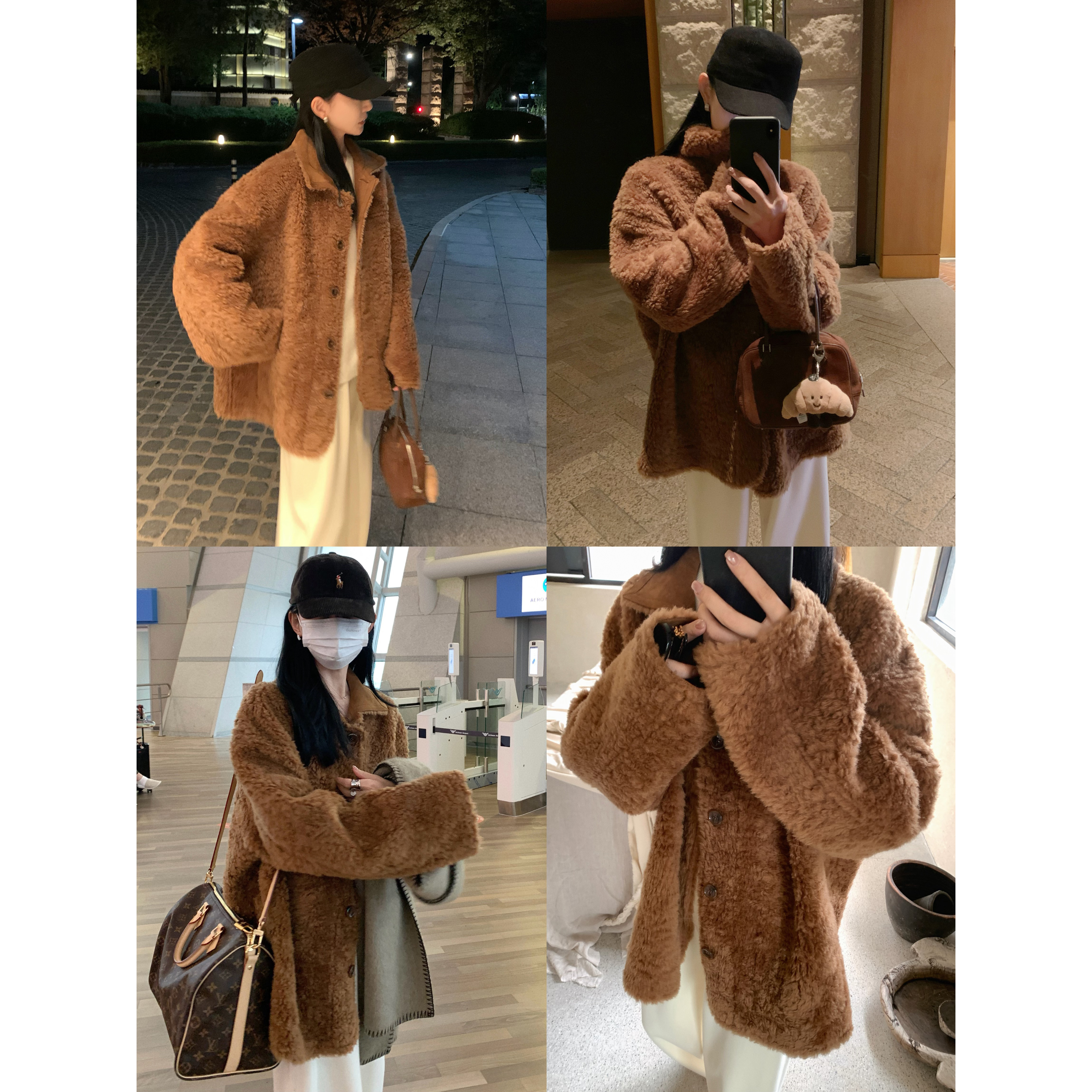 大小姐77 100绵羊毛重工两面穿冬日保暖加厚皮毛一体麂皮绒毛外套