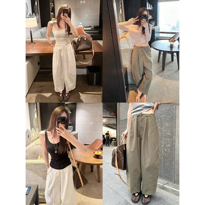 大小姐77 时髦立裁弯刀水洗宽松灯笼休闲裤显瘦高腰阔腿裤工装裤