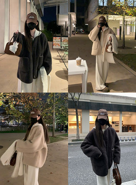 大小姐77通勤两个色毛毛外套