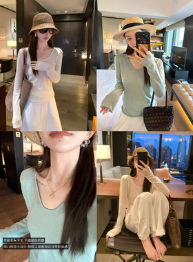 大小姐77baby羊驼毛美丽诺羊毛氛围感领口钩花V领显瘦长袖针织衫T