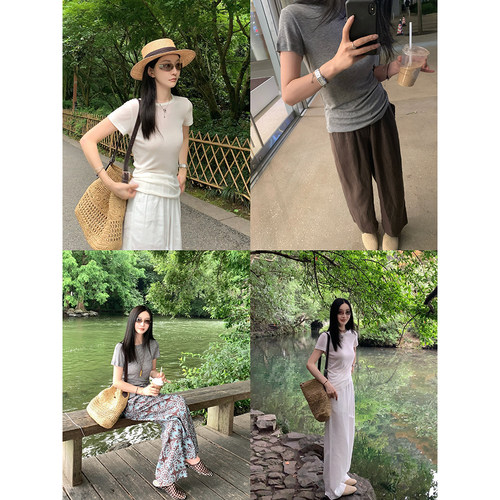 大小姐77 囤货系列！兰精天丝羊毛软糯细腻显瘦修身短袖T恤上衣