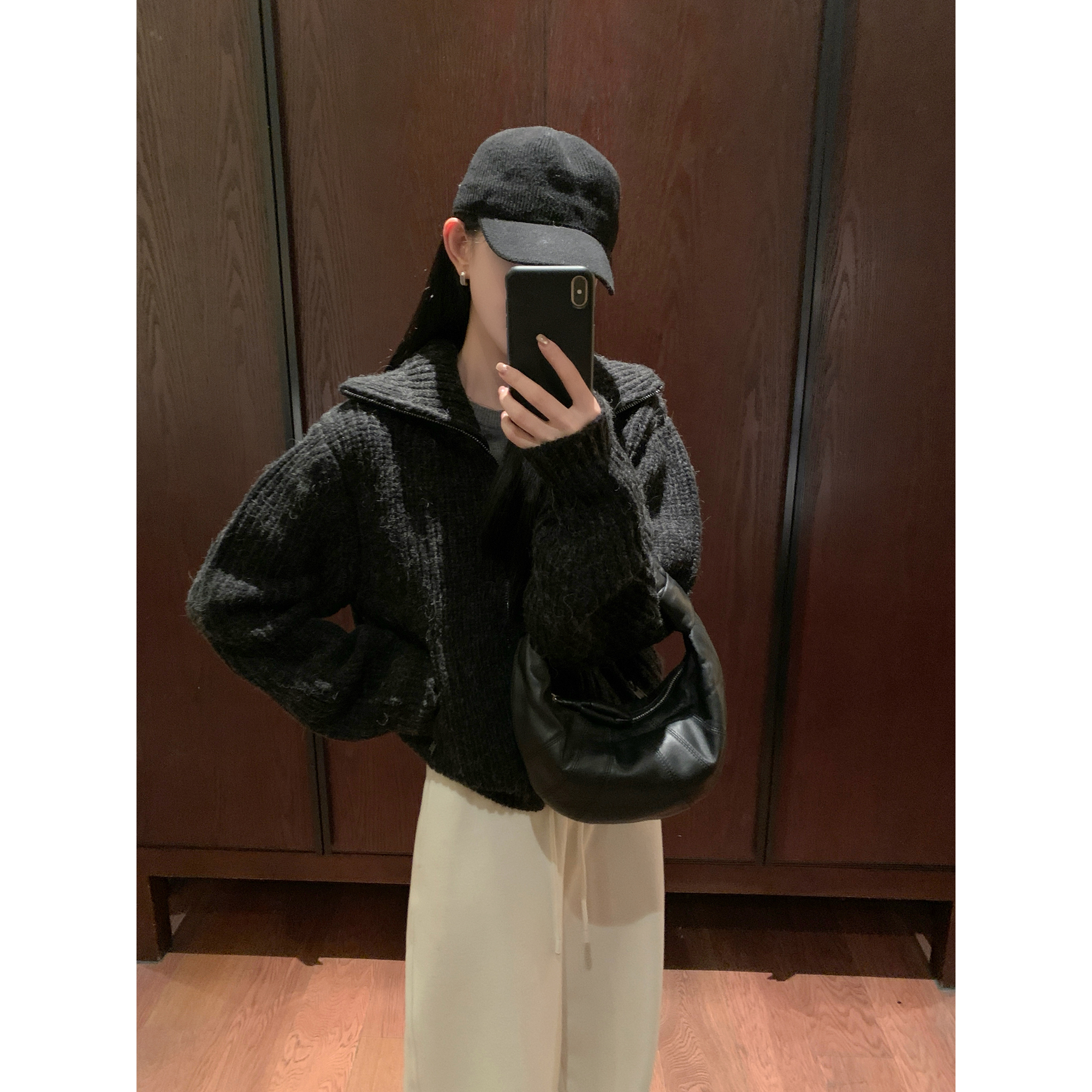 大小姐77 重磅羊驼毛羊毛立领翻领拉链厚毛衣开衫外套