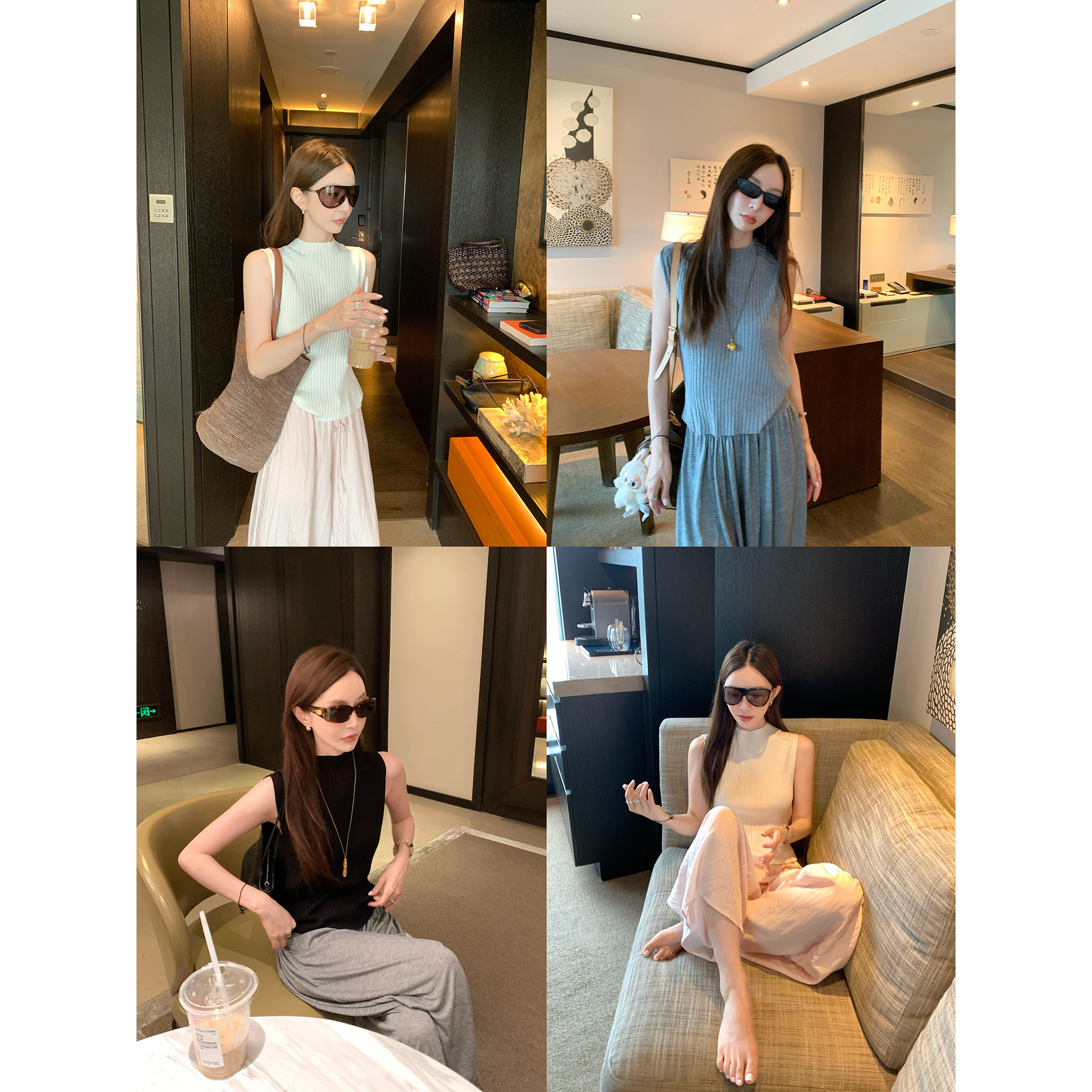 大小姐77莱塞尔三醋酸夏日清凉透气小众设计感半高领针织无袖背心