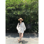 裙小众设计V领防晒衫 大小姐77 松弛老钱氧气100进口亚麻休闲衬衫