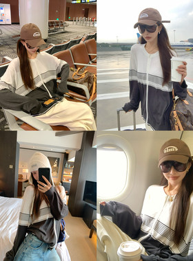 大小姐77 纸片人显瘦山羊绒超细美丽诺羊毛混纺松弛条纹开衫外套