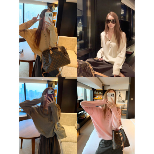 大小姐77 100绵羊毛松弛好穿亨利领时髦休闲针织秋冬短款毛衣女