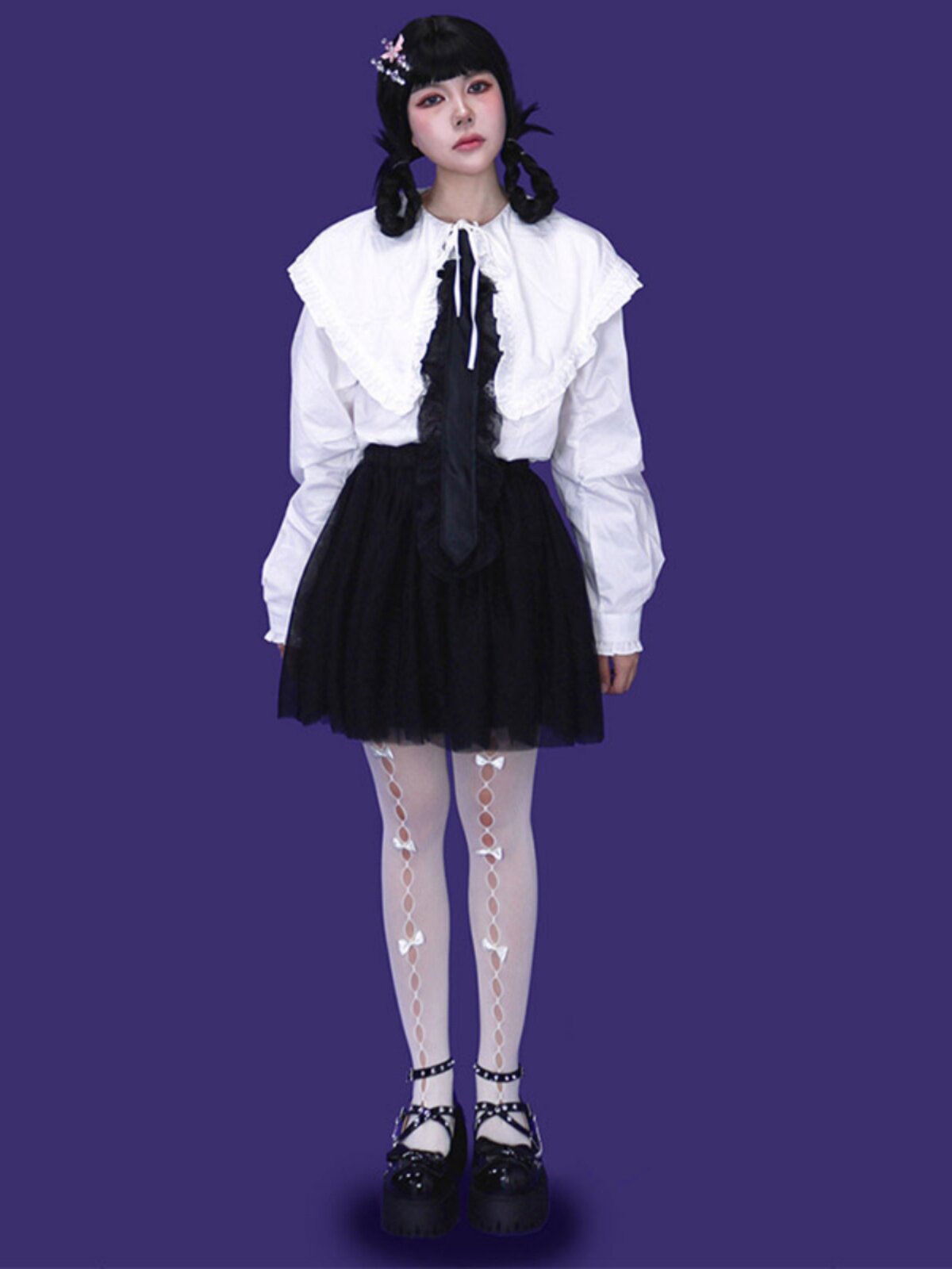 TENNE GIRL 辣妹风大娃娃领衬衫女春季甜美百搭木耳花边翻领衬衣
