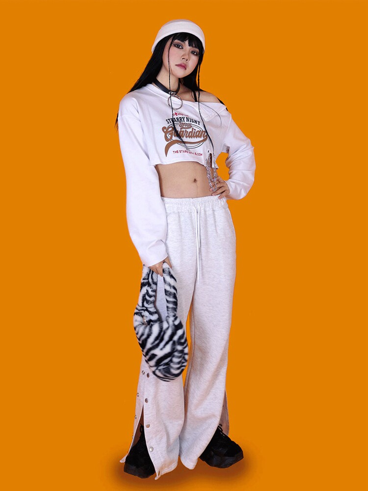 TENNE GIRL 辣妹风女士t恤上衣长袖宽松常规刺绣卡通白色字母ins