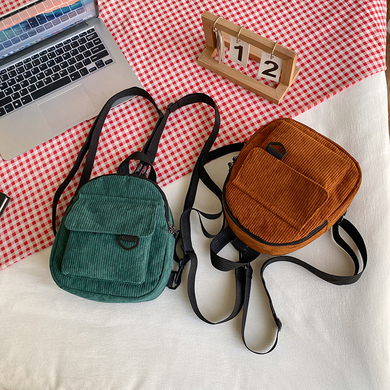 包包新款灯芯绒百搭ins迷你书包新款森系休闲简约小包背包双肩包