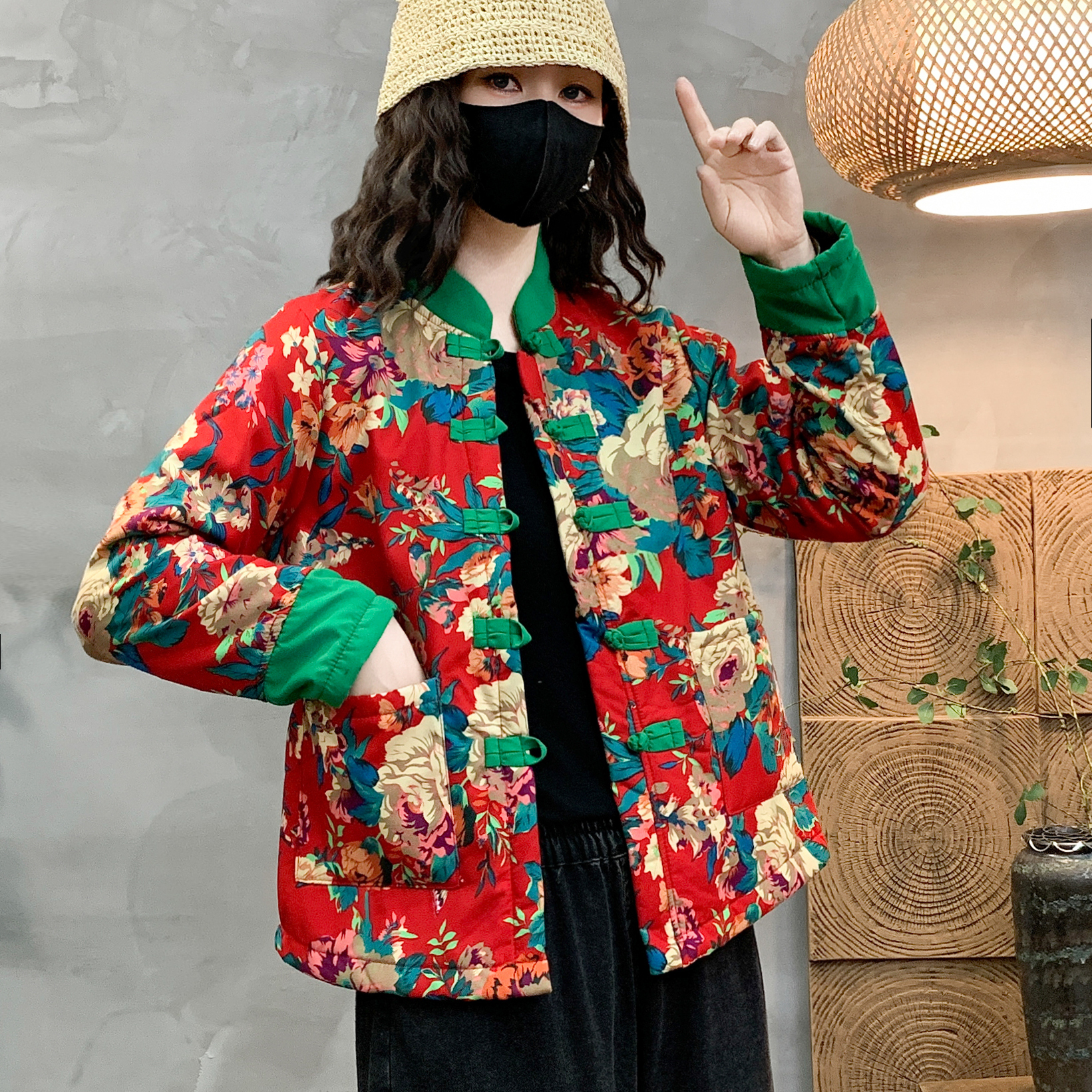 网红东北大花国风复古外套上衣女