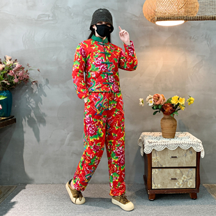 碎花棉服棉裤 东北大棉袄女加厚时尚 棉衣二人转演出服大花民族套装