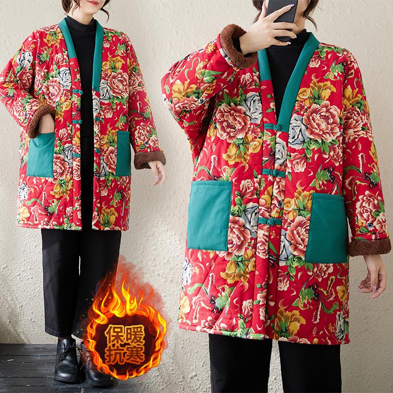 东北大花袄牡丹花复古大码棉服